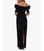 Xscape Petite Size Ruffled Off-the-Shoulder Short Sleeve Crepe Sheath Gown - Image 4