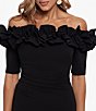 Xscape Petite Size Ruffled Off-the-Shoulder Short Sleeve Crepe Sheath Gown - Image 5