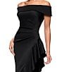Xscape Petite Size Scuba Straight Neck Off The Shoulder Cascade Ruffle Gown, Color:Black - Image 4
