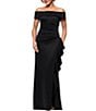 Xscape Petite Size Scuba Straight Neck Off The Shoulder Cascade Ruffle Gown - Image 3