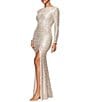 Xscape Petite Size Sequin Long Sleeve Gown - Image 3