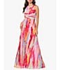 Color:Fuchsia/Multi - Image 1 - Petite Size Sleeveless Halter Neck Pleated Gown