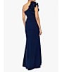 Color:Navy - Image 2 - Petite Size Sleeveless Ruffled One Shoulder Scuba Crepe Sheath Gown