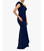 Color:Navy - Image 3 - Petite Size Sleeveless Ruffled One Shoulder Scuba Crepe Sheath Gown
