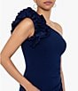 Color:Navy - Image 4 - Petite Size Sleeveless Ruffled One Shoulder Scuba Crepe Sheath Gown