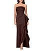 Xscape Petite Size Strapless Side Cascading Ruffle Long Sheath Dress - Image 1
