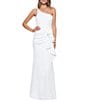 Xscape Petite Size Stretch Asymmetrical Neck Sleeveless Cascading Ruffle Gown, Color:Ivory - Image 1
