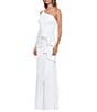 Xscape Petite Size Stretch Asymmetrical Neck Sleeveless Cascading Ruffle Gown, Color:Ivory - Image 3