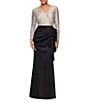 Xscape Petite V Neck Long Sleeve Cascading Ruffle Sequin Detail Long Gown - Image 1