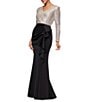 Xscape Petite V Neck Long Sleeve Cascading Ruffle Sequin Detail Long Gown - Image 3
