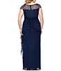 Xscape Plus Size Beaded Boat Neck Cap Sleeve Sheer Matte Jersey Gown, Color:Navy - Image 2