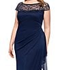 Xscape Plus Size Beaded Boat Neck Cap Sleeve Sheer Matte Jersey Gown, Color:Navy - Image 4