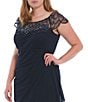 Color:Navy - Image 3 - Plus Size Beaded Cap Sleeve Illusion Crew Neck Ruched Gown