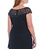 Color:Navy - Image 4 - Plus Size Beaded Cap Sleeve Illusion Crew Neck Ruched Gown