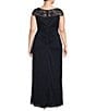 Color:Navy - Image 2 - Plus Size Beaded Cap Sleeve Illusion Crew Neck Ruched Gown
