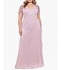 Color:Rose - Image 1 - Plus Size Beaded Short Flutter Sleeve V-Neck Jersey Gown