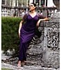Xscape Plus Size Beaded Short Flutter Sleeve V-Neck Jersey Gown, Color:Plum - Image 6