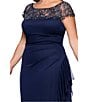 Xscape Plus Size Boat Neck Short Sleeve Mesh Beaded Yoke Gown, Color:Navy - Image 4