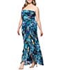 Xscape Plus Size Chiffon Strapless Floral Print Wrap Front Ruffle Dress, Color:Teal/Multi - Image 6