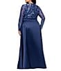 Xscape Plus Size Floral Sequin Embroidered Mesh Long Sleeve Satin Tie Waist Ball Gown, Color:Periwinkle/Navy - Image 2