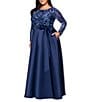 Xscape Plus Size Floral Sequin Embroidered Mesh Long Sleeve Satin Tie Waist Ball Gown, Color:Periwinkle/Navy - Image 3