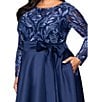 Xscape Plus Size Floral Sequin Embroidered Mesh Long Sleeve Satin Tie Waist Ball Gown, Color:Periwinkle/Navy - Image 4