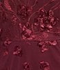 Xscape Plus Size Illusion 3D Mesh Flower Pattern Crew Neck Long Sleeves A-Line Gown, Color:Garnet - Image 3