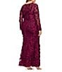 Xscape Plus Size Illusion 3D Mesh Flower Pattern Crew Neck Long Sleeves A-Line Gown - Image 4