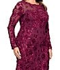 Xscape Plus Size Illusion 3D Mesh Flower Pattern Crew Neck Long Sleeves A-Line Gown - Image 5