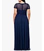 Color:Navy - Image 2 - Plus Size Illusion Boat Neck Embroidered Sequin Bodice Chiffon Gown