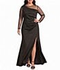 Xscape Plus Size Illusion One Shoulder Long Sleeve Scuba Dress - Image 1