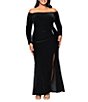 Xscape Plus Size Off The Shoulder Long Sleeve Side Slit Velvet Sheath Dres - Image 1