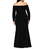 Xscape Plus Size Off The Shoulder Long Sleeve Side Slit Velvet Sheath Dres - Image 2