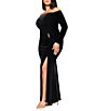 Xscape Plus Size Off The Shoulder Long Sleeve Side Slit Velvet Sheath Dres - Image 3