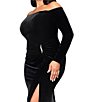 Xscape Plus Size Off The Shoulder Long Sleeve Side Slit Velvet Sheath Dres - Image 4
