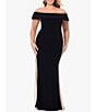 Color:Black/Nude/Silver - Image 1 - Plus Size Off-the-Shoulder Neck Sleeveless Embellished Gown