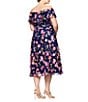 Xscape Plus Size Off-The-Shoulder Portrait Collar A-Line Dress, Color:Navy/Coral - Image 2