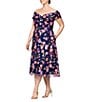 Xscape Plus Size Off-The-Shoulder Portrait Collar A-Line Dress, Color:Navy/Coral - Image 3