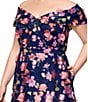 Xscape Plus Size Off-The-Shoulder Portrait Collar A-Line Dress, Color:Navy/Coral - Image 4