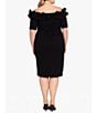 Color:Black - Image 2 - Plus Size Off-the-Shoulder Ruffle Short Sleeve Stretch Scuba Crepe Dress