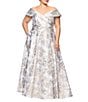 Xscape Plus Size Off-the-Shoulder Sweetheart Neck Short Sleeve Brocade Ball Gown, Color:Blue/Gold - Image 1