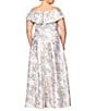 Xscape Plus Size Off-the-Shoulder Sweetheart Neck Short Sleeve Brocade Ball Gown, Color:Blue/Gold - Image 2