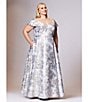 Xscape Plus Size Off-the-Shoulder Sweetheart Neck Short Sleeve Brocade Ball Gown, Color:Blue/Gold - Image 5