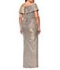 Xscape Plus Size Off-the-Shoulder Sweetheart Neck Short Sleeve Cascading Ruffle Sheath Dress, Color:Sand - Image 2
