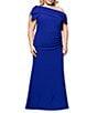 Xscape Plus Size One Shoulder Sleeveless Bow Sheath Gown, Color:Marine - Image 1