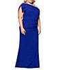Xscape Plus Size One Shoulder Sleeveless Bow Sheath Gown, Color:Marine - Image 3