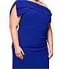 Xscape Plus Size One Shoulder Sleeveless Bow Sheath Gown, Color:Marine - Image 4