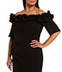 Color:Black - Image 3 - Plus Size Ruffled Off-the-Shoulder Short Sleeve Crepe Sheath Gown