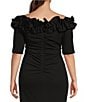 Xscape Plus Size Ruffled Off-the-Shoulder Short Sleeve Crepe Sheath Gown, Color:Black - Image 4