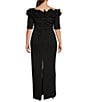 Xscape Plus Size Ruffled Off-the-Shoulder Short Sleeve Crepe Sheath Gown, Color:Black - Image 2